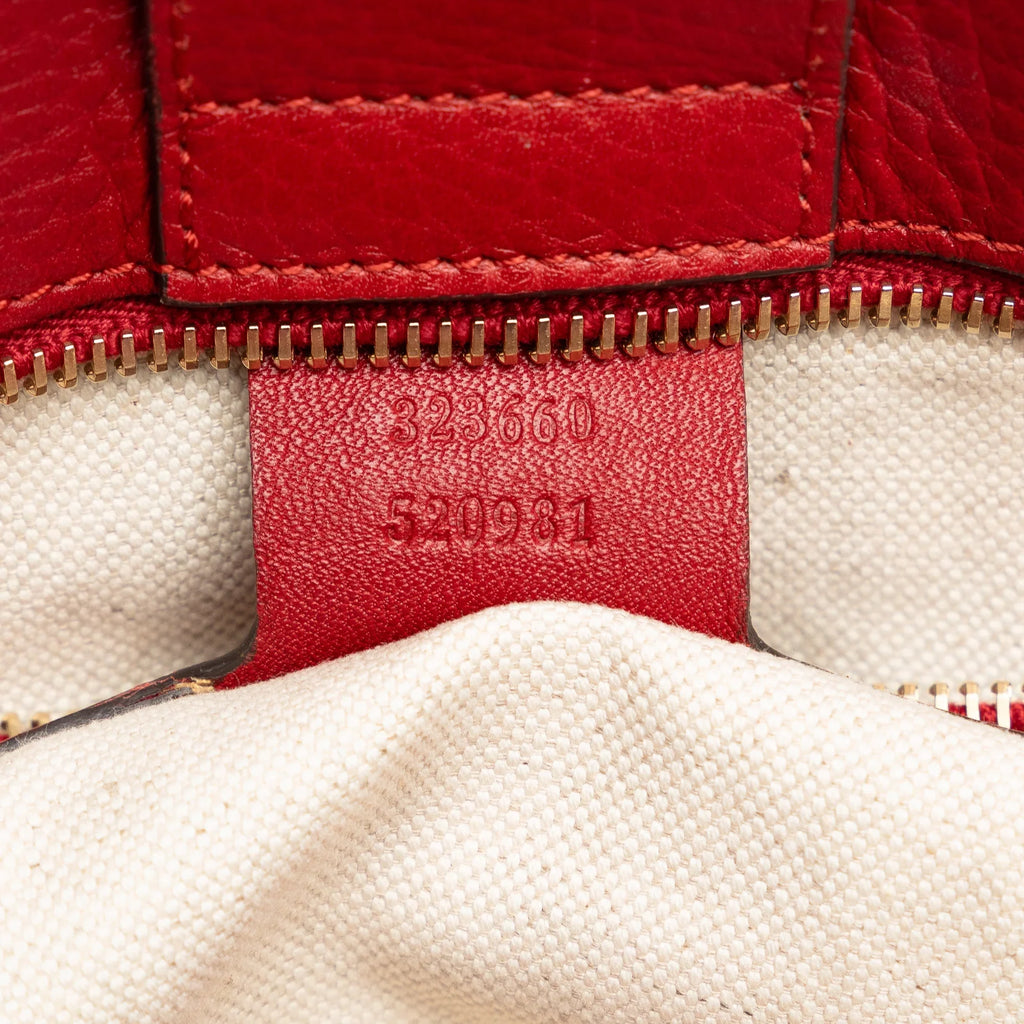 Leather Gucci Calf Authenticated Satchel Shopper Pre-Owned (Good) Unisex Red Medium Bamboo