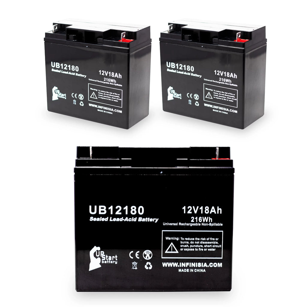 '- 14600003401 SLA) Replacement T4 UB12180 DATASCOPE AGM, Sealed Battery (12V, Universal 18000mAh, Acid 18Ah, Battery Lead Compatible - 3x Pack Terminal,