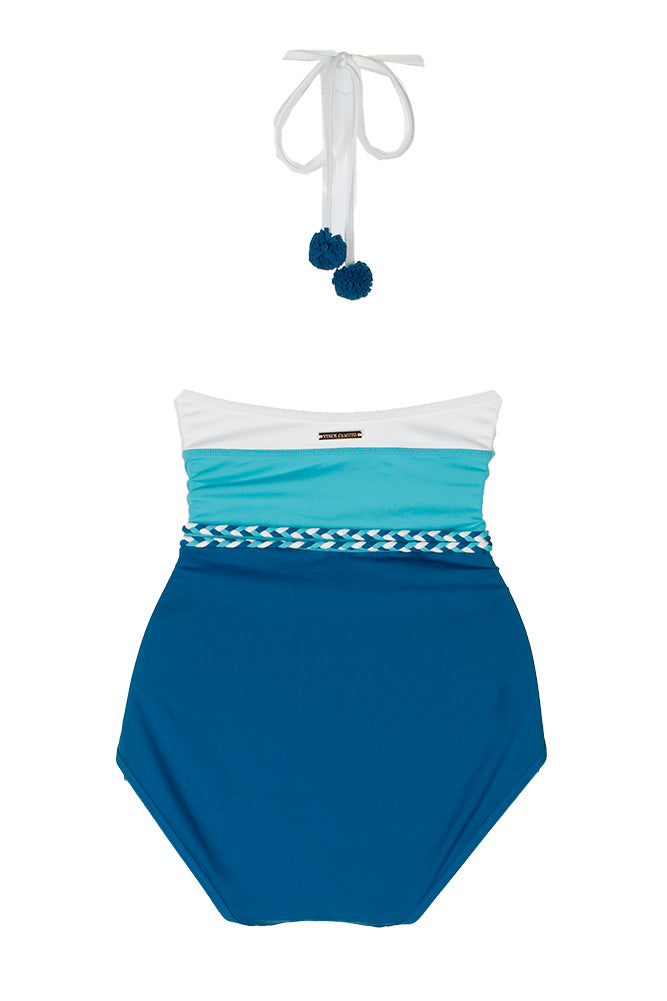 White Swimsuit Halter 10 Camuto Vince Blue Colorblocked One-Piece