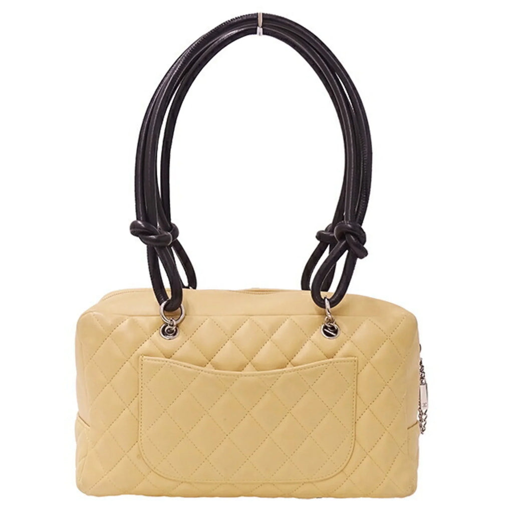 (Fair) Handbag CHANEL Bag Cambon Black Pre-Owned Beige Women's Lambskin
