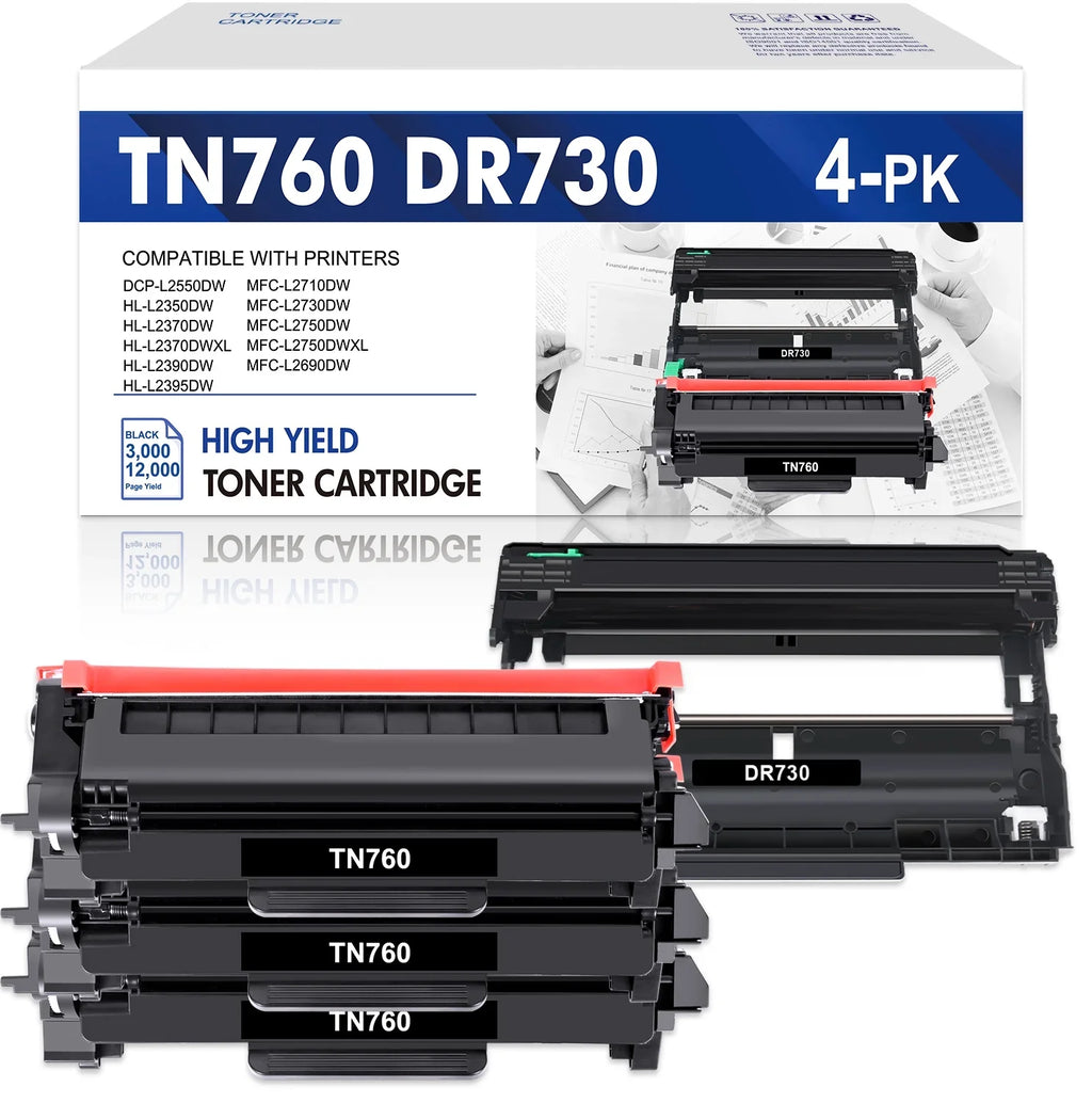 Set MFC-L2710DW DCP-L2550DW Cartridge Toner TN-760 1x ) Unit Compatible Toner, MFC-L2690DW Drum TN760 Unit (3x DR730 Brother Drum DR-730 for Printer and HL-L2350DW