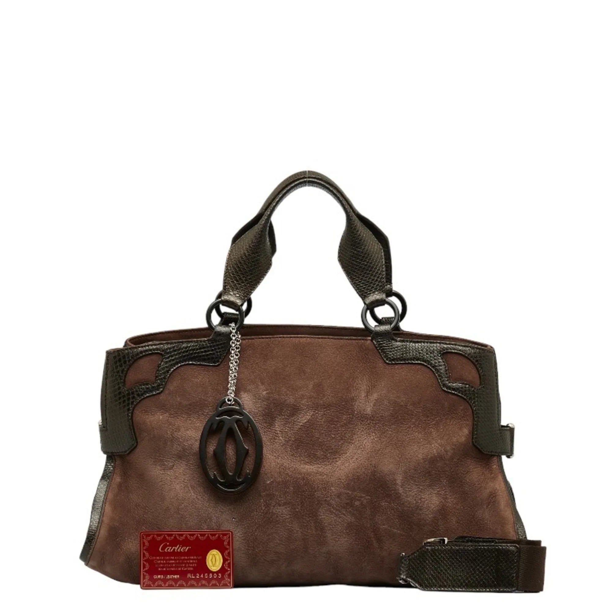 Pre-Owned Cartier Ladies CARTIER Handbag Marcello (Good) Leather Suede Brown