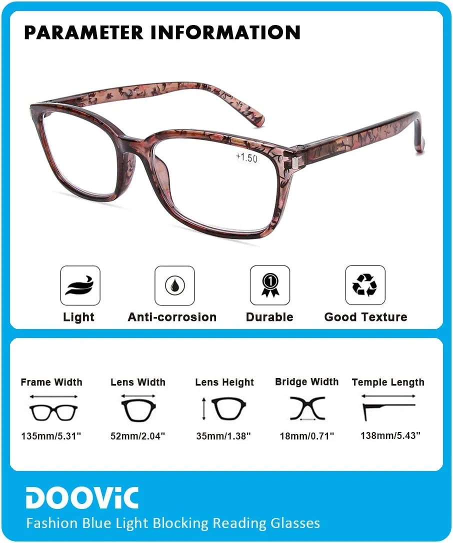 for Pack Blocking Glasses Women 4 Spring Stylish Blue Hinge Computer Strength Light Anti Reading Readers 3.00 DOOViC Eyestrain