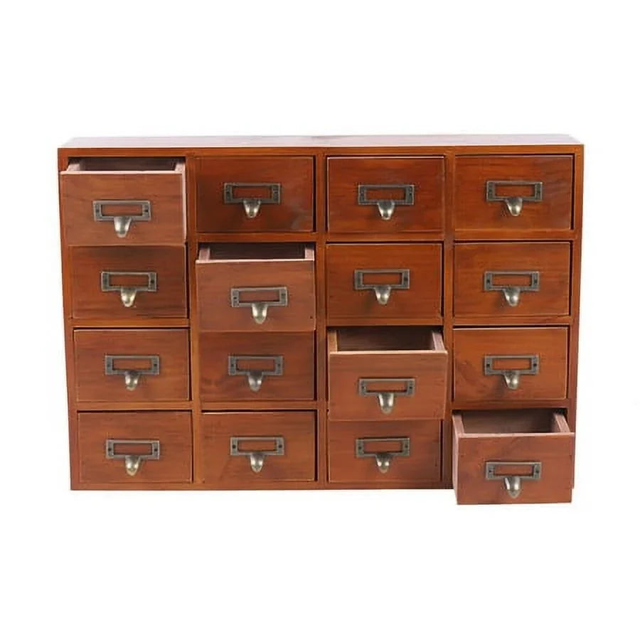 Drawer Desk Organizer Apothecary Wood Drawers Retro Storage Cabinet 16 Box