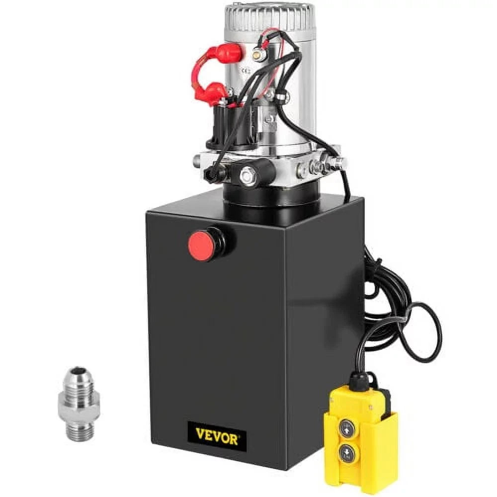 Pump Remote Black 12 Acting Reservoir Quart 12V,with Single Volt Power 13 Control Hydraulic Dump Unit VEVOR 3200PSI Steel Trailer
