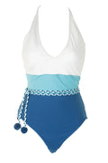 White Swimsuit Halter 10 Camuto Vince Blue Colorblocked One-Piece