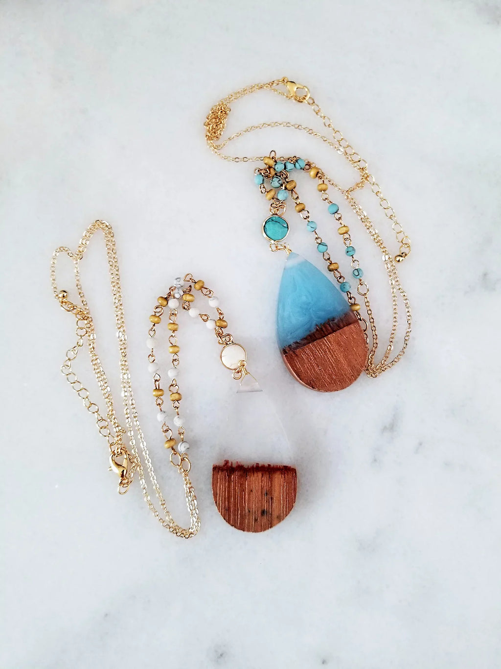 Chain Boutique for Wood Beaded Clear Inc Anniversary | Tenes Box Wood Pendant Resin Women, Necklace Blue Gift