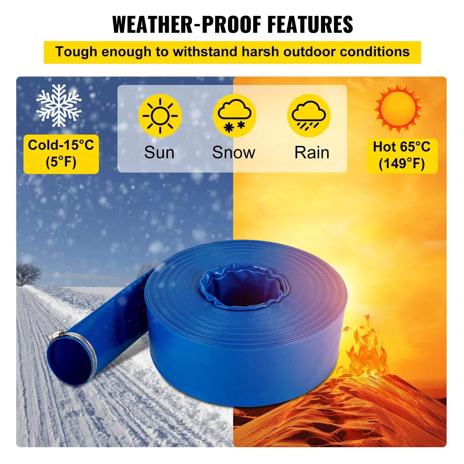 Heavy Water & Hose, Swimming for Blue 105', Weather-proof Clamps, Pool Backwash PVC Hose, Flat Hose Fabric x Burst-proof, VEVOR 1-12" Discharge & with Duty Lay Transfer, Drain Ideal