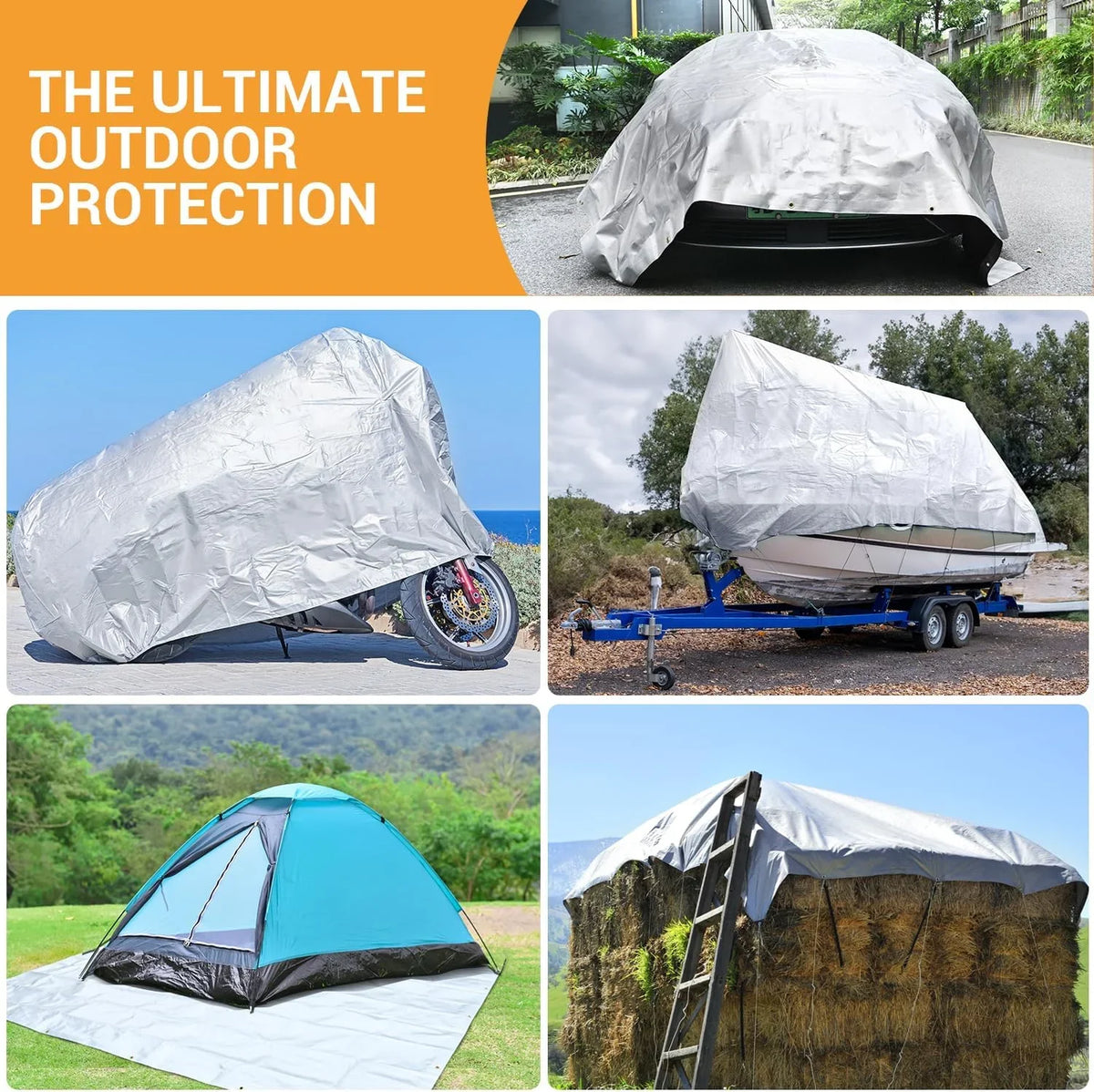 X 12? Duty Thick Extra with Grommets Outdoor 100% & Resistant, Pool, 20?, Heavy 16 Mil, Tear Patio, Reinforced Tarp UV Roof, Tarps Camping, Waterproof Fade Boat(Silver/Black) Blocking, for