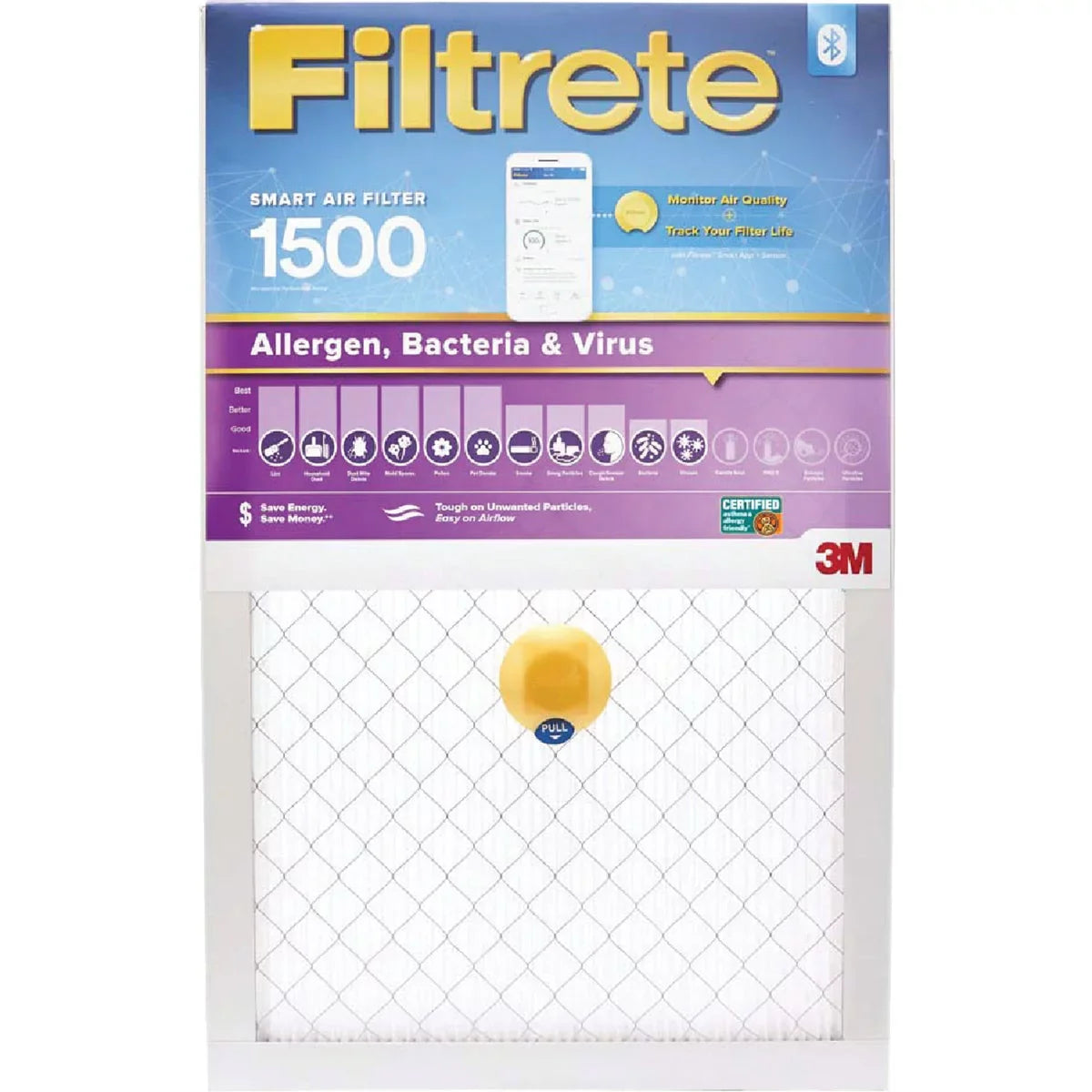 Smart Furnace 1 Virus 1500 In. In. 20 20 Filtrete x MPR 1 x & Allergen, PK, Bacteria Filter In.