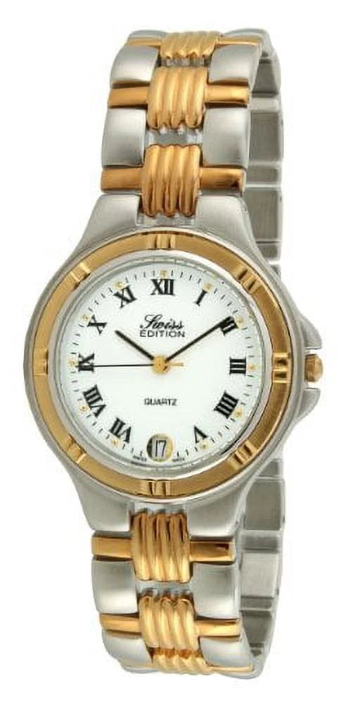Roman Dress Dial Silver Watch Plated SE3606-M Luxury Tone Two Gold Men's & Bezel White Edition Swiss Numeral Gold 23K