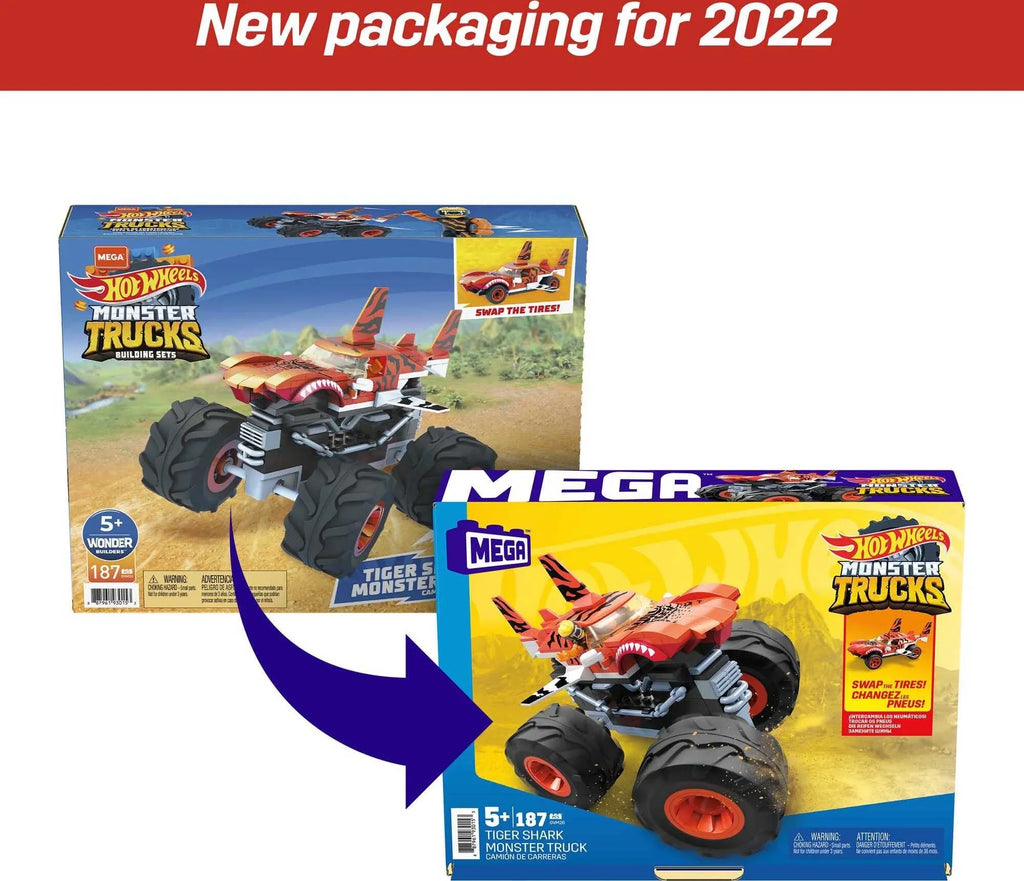 Shark Truck Monster MEGA Hot Tiger 1 with Wheels (187 Building Pieces) Set Figure