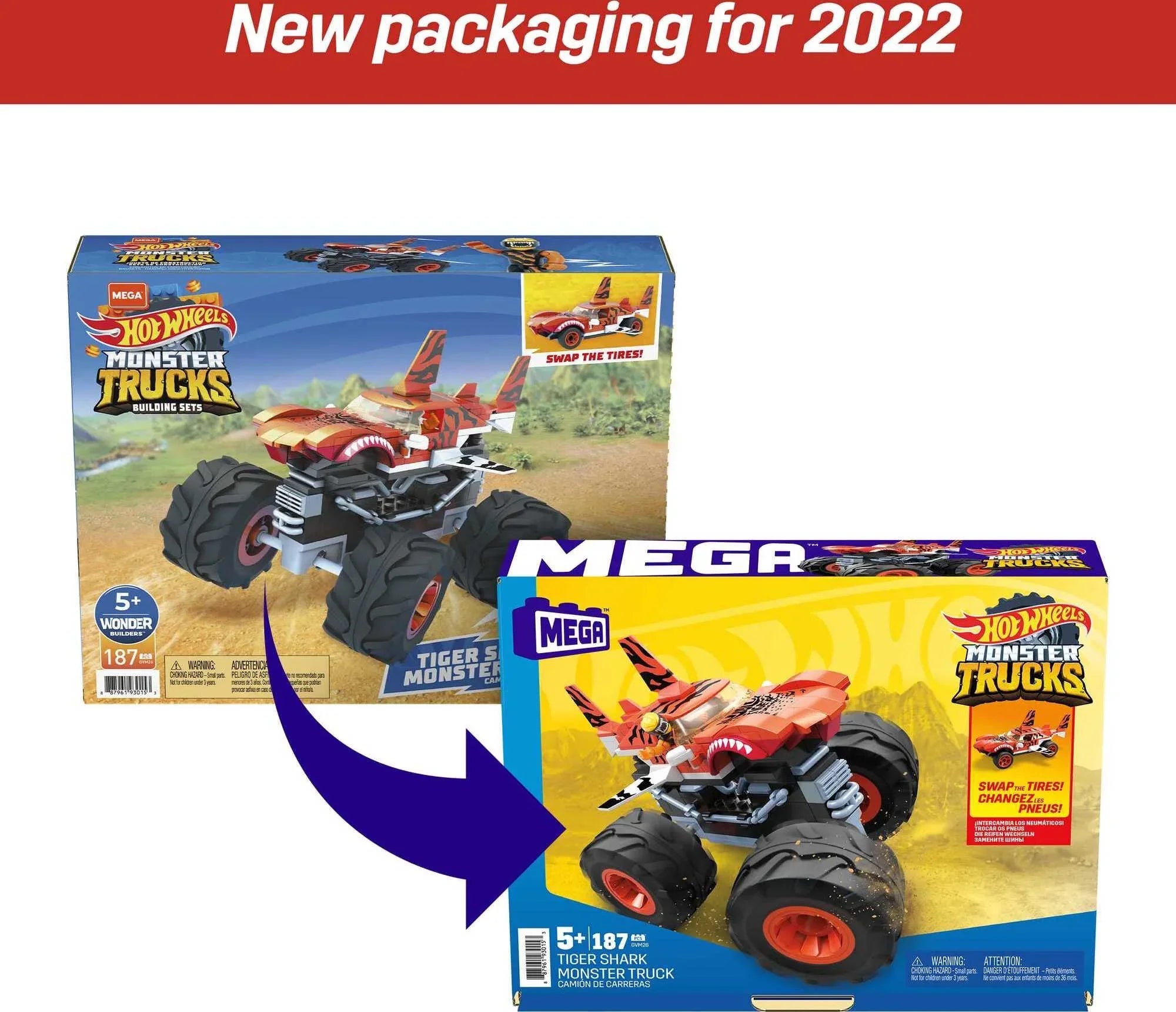 Shark Truck Monster MEGA Hot Tiger 1 with Wheels (187 Building Pieces) Set Figure