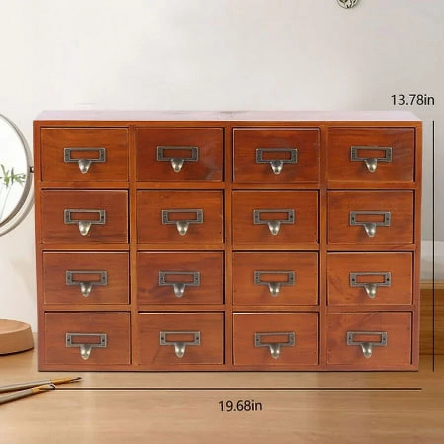 Drawer Desk Organizer Apothecary Wood Drawers Retro Storage Cabinet 16 Box