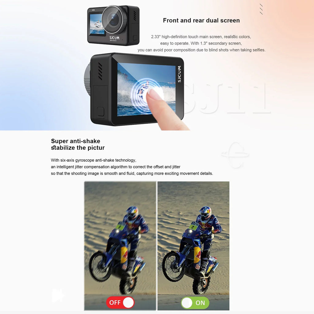 Case with Supports 20MP, Camera SJ11Active Screen, Mini Live Dual Anti-Shake, and Waterproof, Waterproof Comes - Streaming, Action Adapters