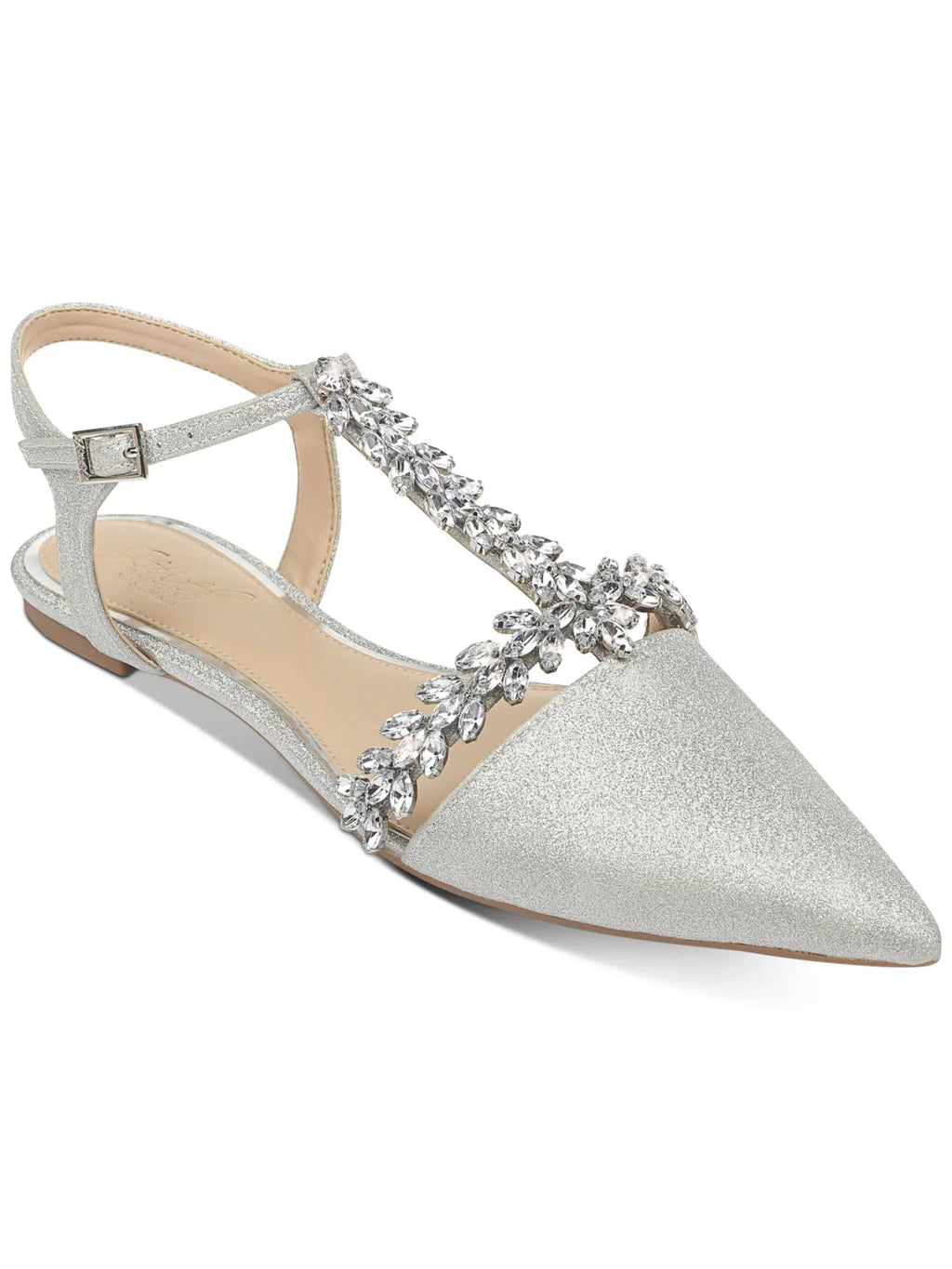 Rhinestone Pointed Toe T-Strap BADGLEY Dress Rae Womens Chunk Block Heel Adjustable MISCHKA Buckle Glitter Shoes Embellished Silver M JEWEL Silver Strap 6.5