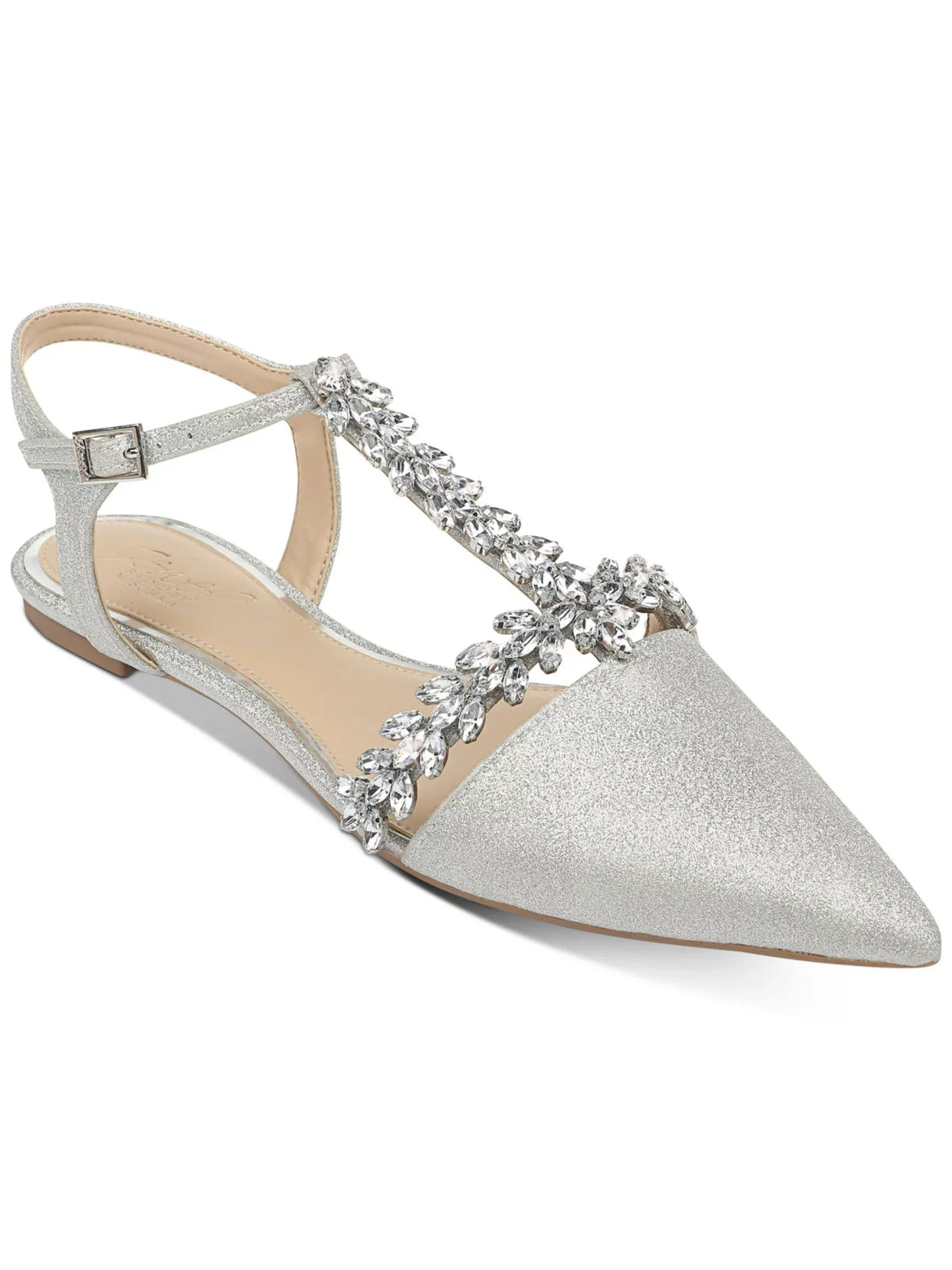 Rhinestone Pointed Toe T-Strap BADGLEY Dress Rae Womens Chunk Block Heel Adjustable MISCHKA Buckle Glitter Shoes Embellished Silver M JEWEL Silver Strap 6.5