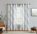 Gray Set Linen Sheer Decoultimatex Textured Room White Tree Panels Sheer Window Semi Drapes Living for 52"x84"x2 Curtain Blue for Branches Print Bedroom, Curtain Grommet,