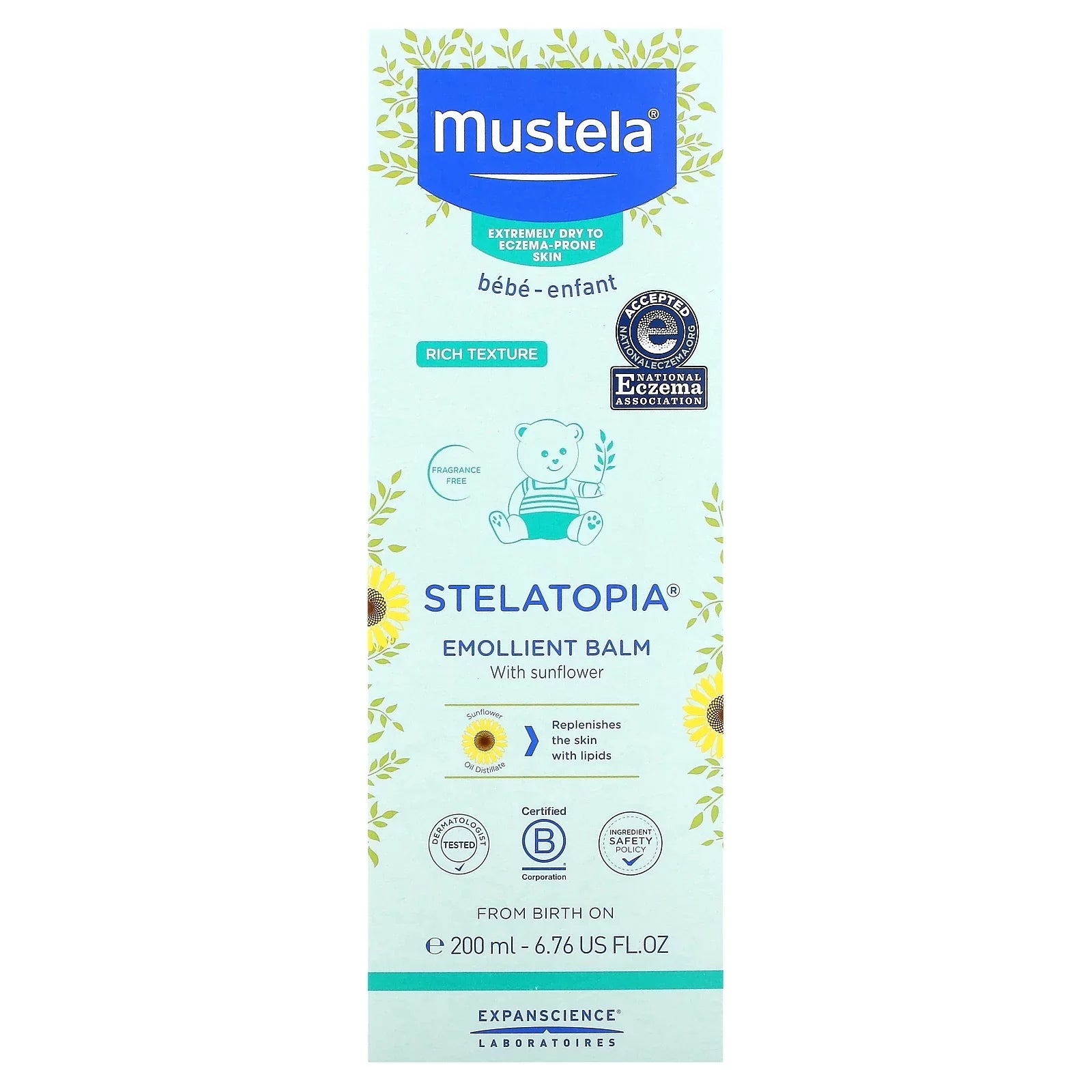 Balm (200 oz Mustela, Stelatopia, Sunflower, 6.76 Emollient fl with ml)