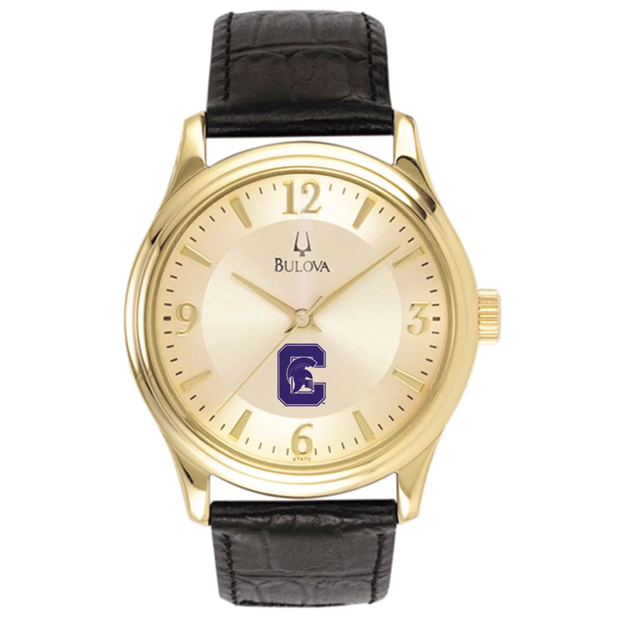 Stainless Bulova Band with Leather Gold/Black Men's Capital Steel University Comets Watch