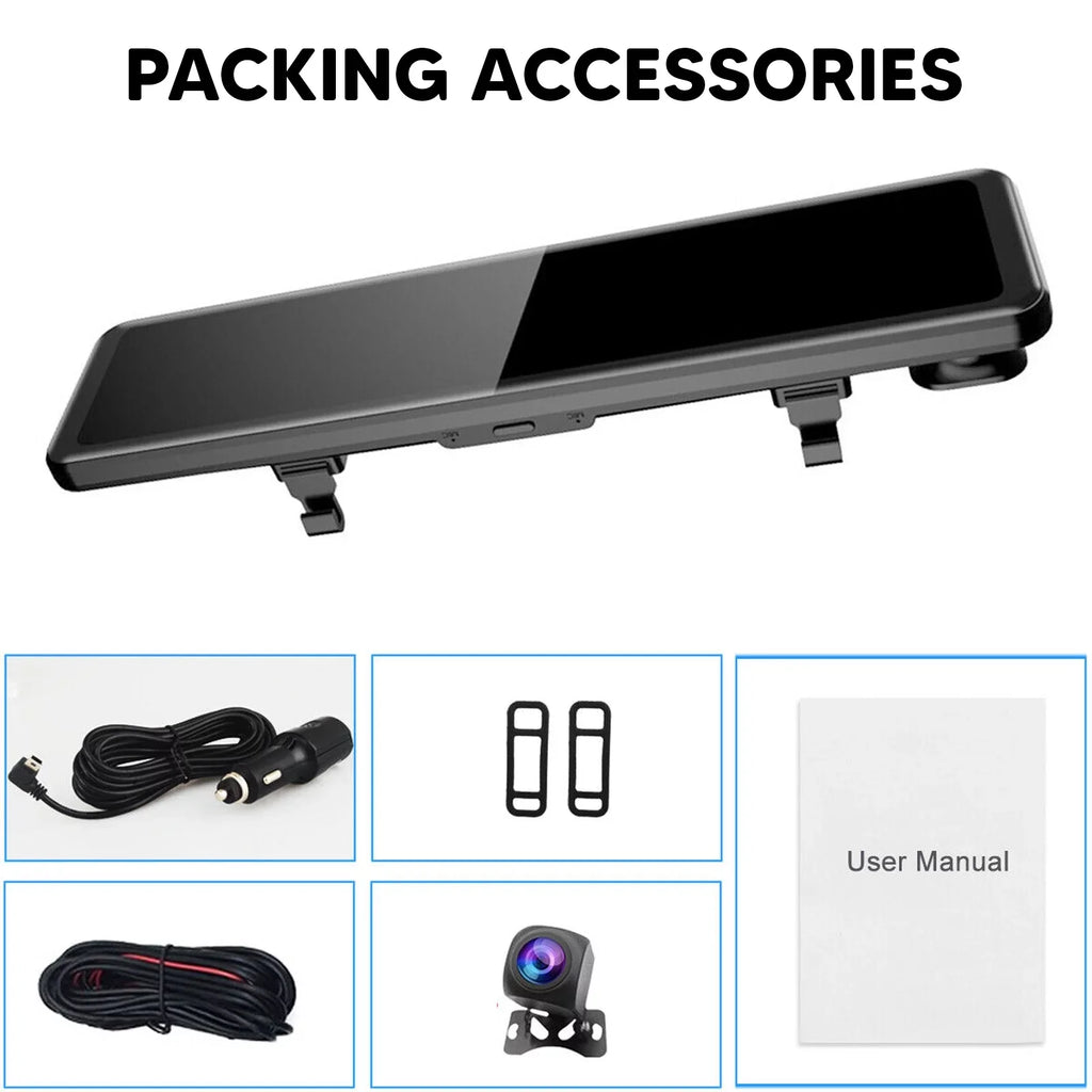 Recorder 12"Dual Kits Mirror Night Car Camera Cam Dash View Rear Video DVR GPS