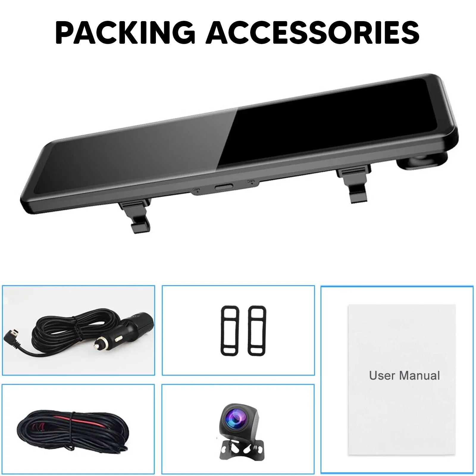 Recorder 12"Dual Kits Mirror Night Car Camera Cam Dash View Rear Video DVR GPS