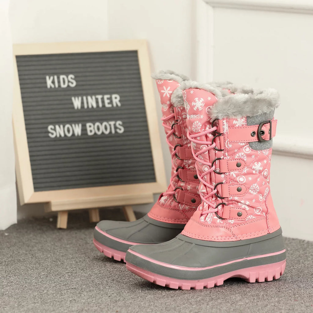 Lace PINK Warm Girls Shoes Winter Ankle Boots Dream Waterproof Snow Size Boys 12 Pairs Boots Up KRIVER-1