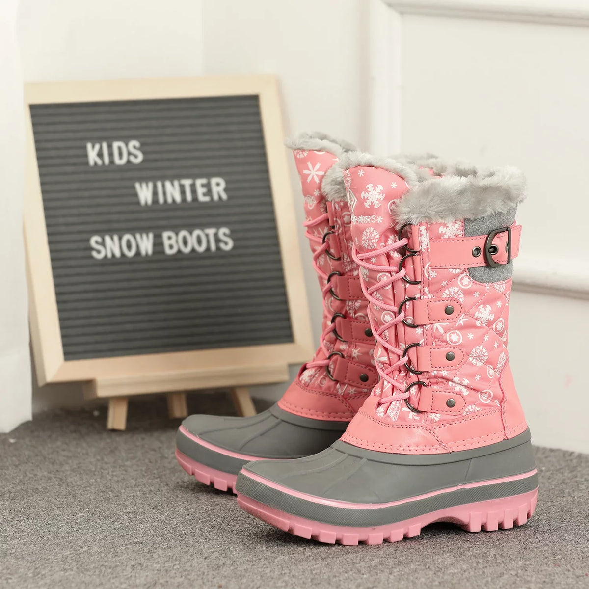 Lace PINK Warm Girls Shoes Winter Ankle Boots Dream Waterproof Snow Size Boys 12 Pairs Boots Up KRIVER-1