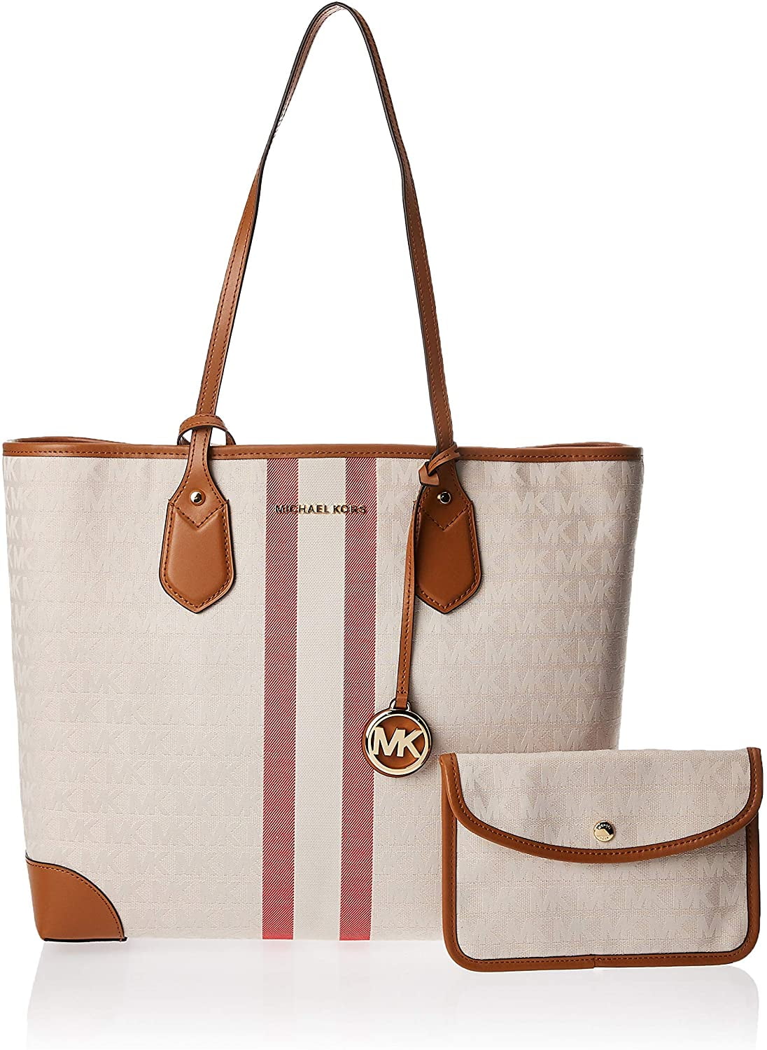Tote Signature Coated Kors Canvas Eva Large Michael Vanilla Stripe