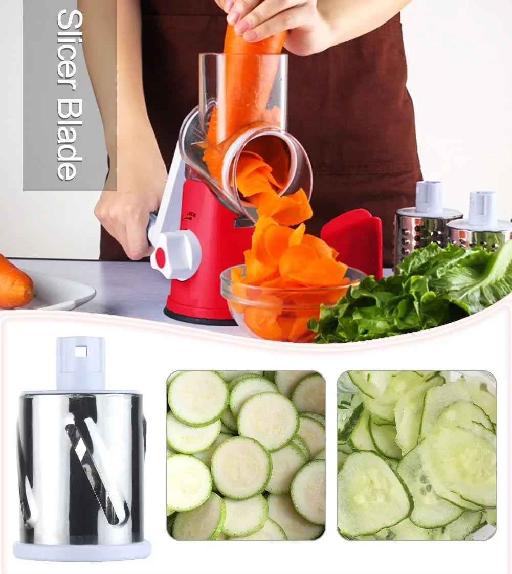 with Slicer red) Grater Drum and Manual Vegetable Bladea 3 Rotary Peeler Shredder- Nut Cheese Cleaning (White Ourokhome Grinder Brush