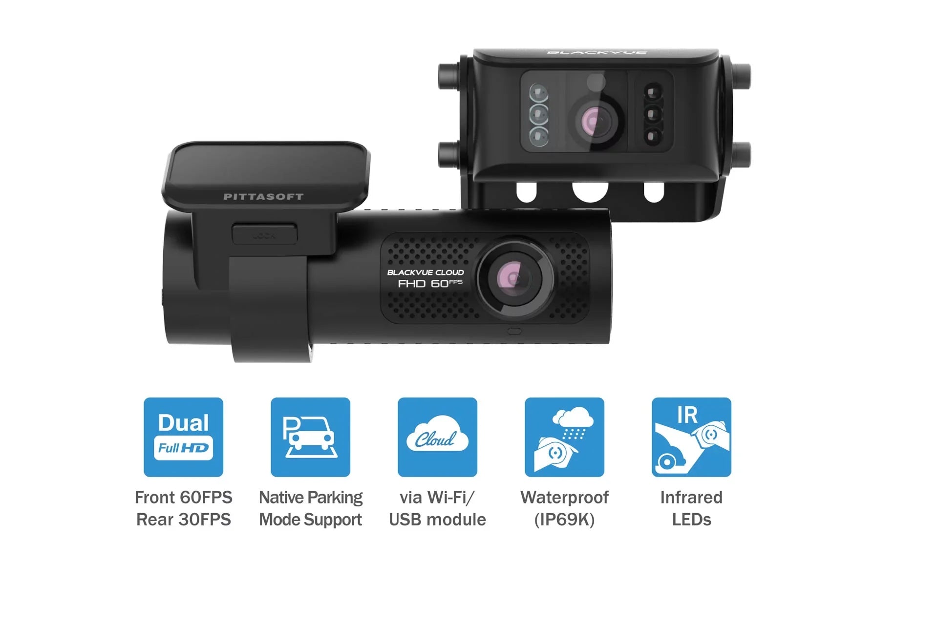 GPS & Cloud-Ready | WiFi DR770X-2CH-TRUCK + Card With Waterproof BlackVue 60FPS 64GB Dash Cam Exterior 1080p Front