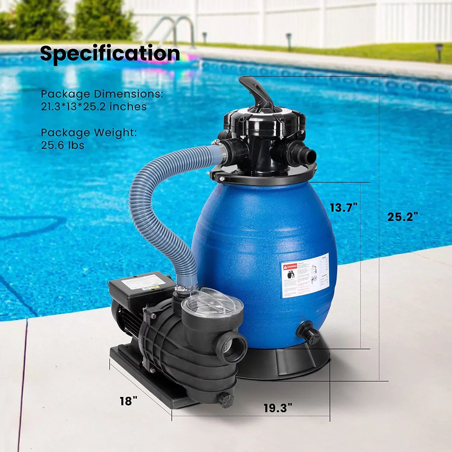 Gallons Pool Capacity VIVOHOME Fits GPH 3/4 Pool, Pump, with Filter Sand 2380 Sand 45 Hp Pound 15360