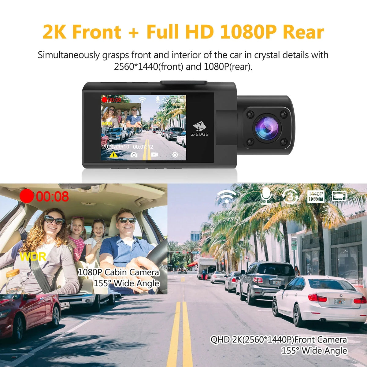 WiFi Version Dual Inside 2K+1080P Dash Cam, Z3Pro Z-Edge New Dash and Front Cam