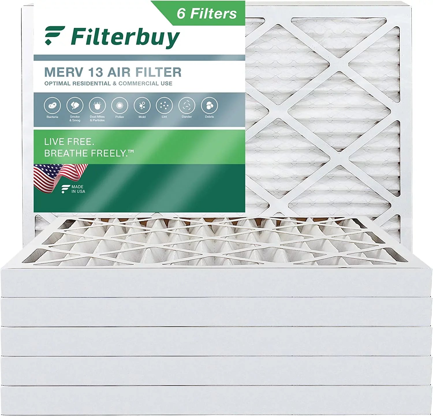 MERV HVAC Air AC Furnace 20x25x2 Filters Pleated (6-Pack) Filterbuy 13
