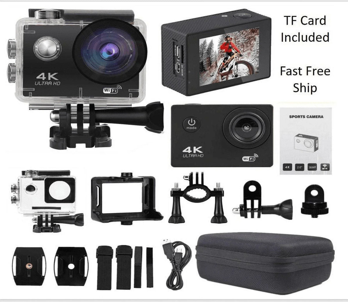 30M Camera Camera Included TF HD Card, Waterproof, Action Case Under 1080P Carry Battery, Sports