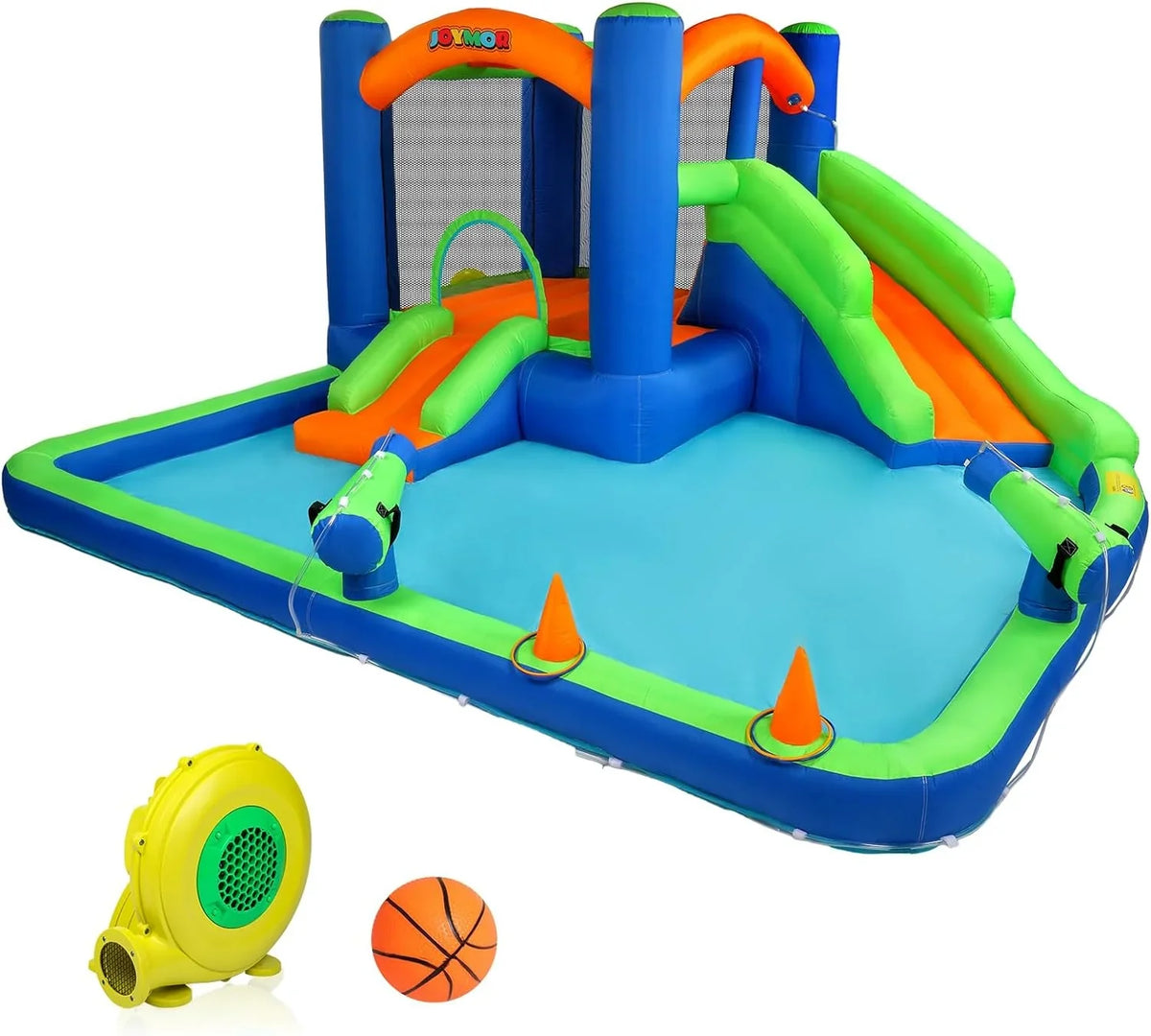 Bounce New) Air House (2024 House Hoop, w/Basketball Ring-Toss Blower Slide Water Water Inflatable for 3-6, Kid Bounce JOYMOR Inflatable Water Cannon, Inflatable Water w/Slides, Game, Slide
