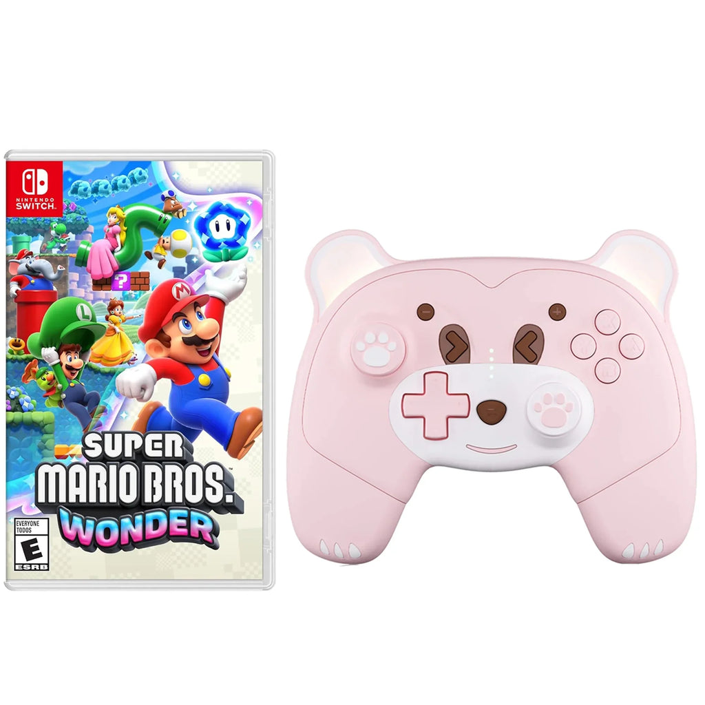 with Bros.™ and Switch Programmable, for Wonder Nintendo Disc Upgraded Jack, Mario Game Pro Headphones Pink, Controller Wakeup Wireless Switch/OLED/Lite Super Turbo,