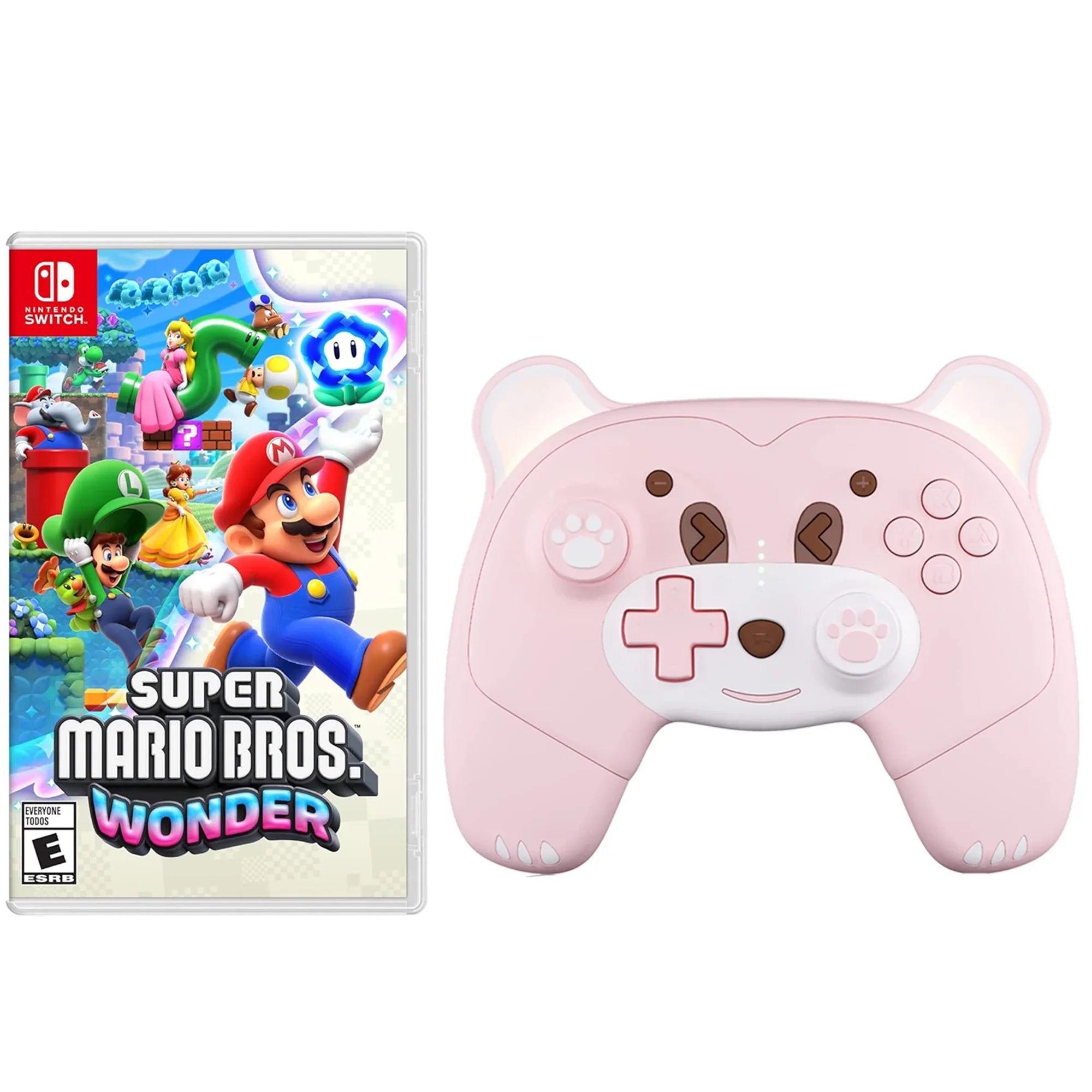 with Bros.™ and Switch Programmable, for Wonder Nintendo Disc Upgraded Jack, Mario Game Pro Headphones Pink, Controller Wakeup Wireless Switch/OLED/Lite Super Turbo,