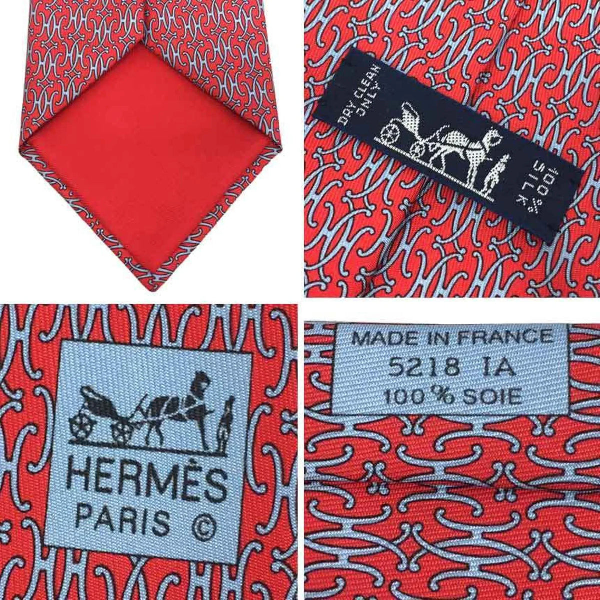 Tie HERMES New) Red Hermes Pre-Owned Men's H (Like