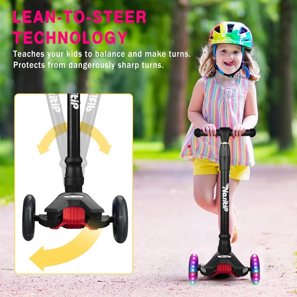 to Collapsible 12 with Portable Scooter Bearing, 3 Old(Black) Push 3 Boys for Scooter Height, from Kick Girls Wheels Years Kids Toddlers Light AEBC-9 Up 4 Adjustable