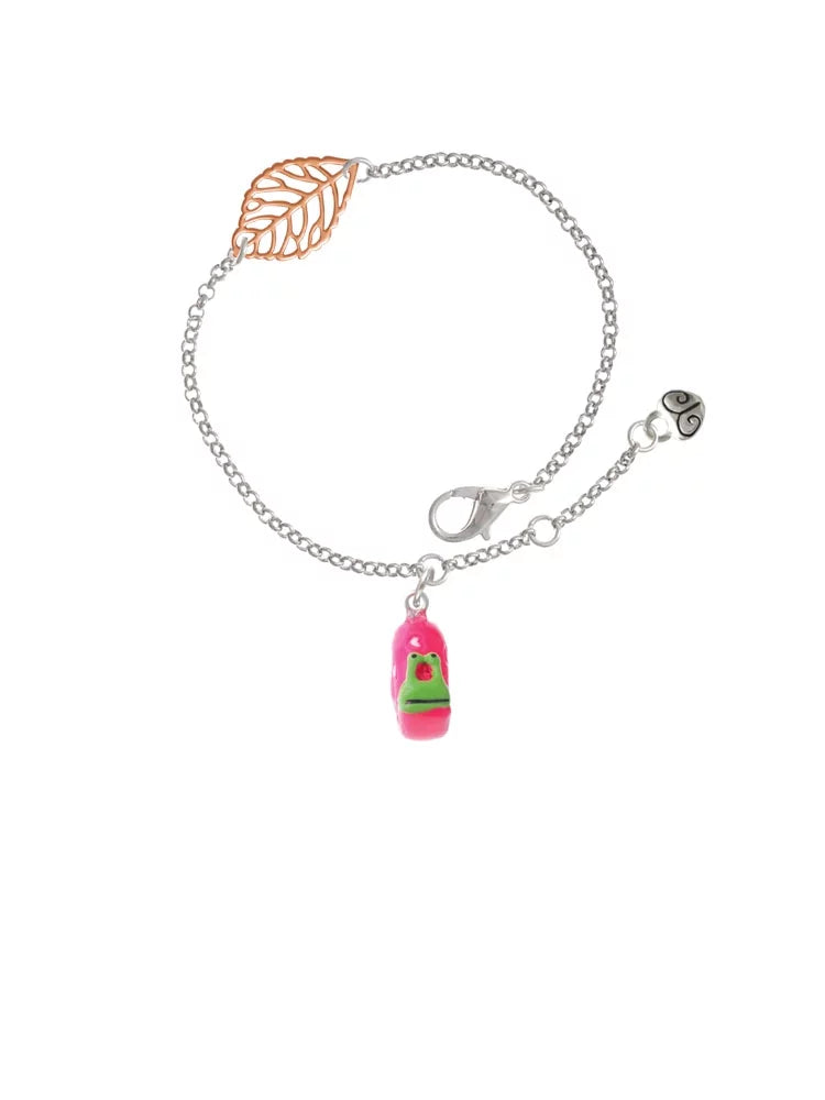 Hot Bracelet, Pink 6.25+1.75" Delicate Resin Delight Love Leaf Goldtone - Snail Jewelry Rose