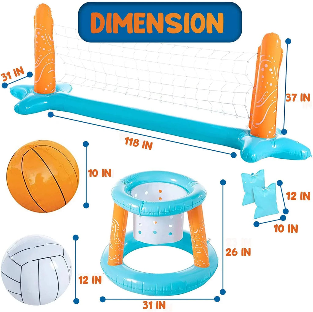 Summer Hoop Toys Pool Kids Pool Junipel Set Adults Swimming Net Water Floating, and Toys, Floaties & Basketball Volleyball Teens Light Blue for | Game