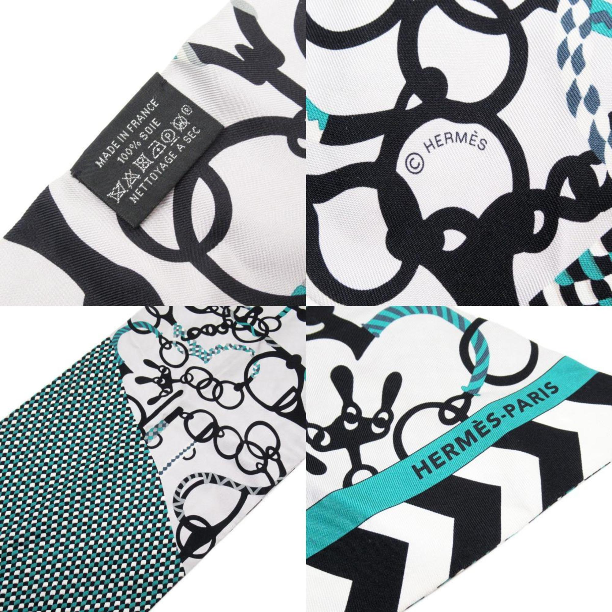 Silk Hermes Maxi Gray/Green/Black Light Pre-Owned Muffler Scarf Women's (Good) Twilly