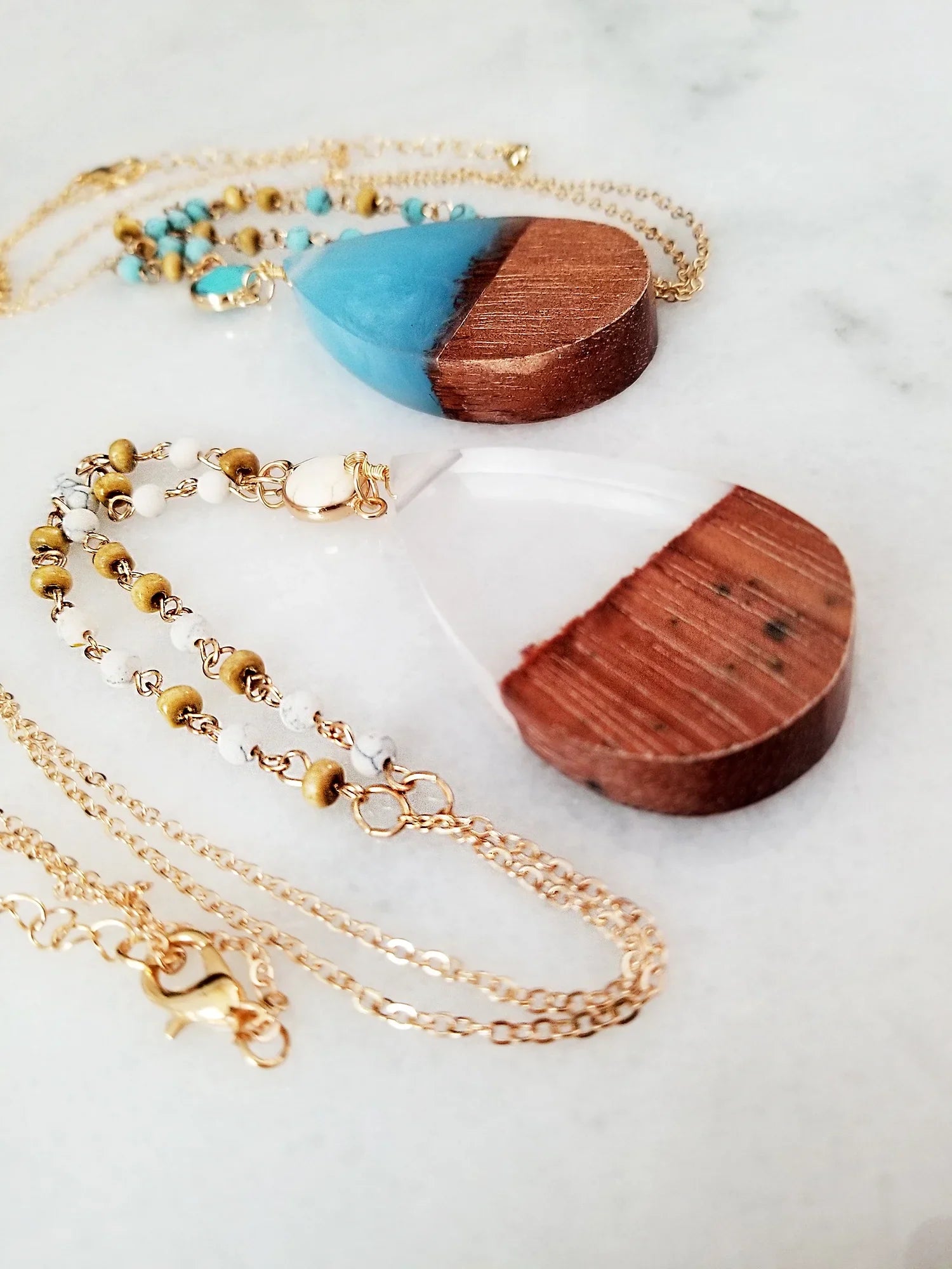 Chain Boutique for Wood Beaded Clear Inc Anniversary | Tenes Box Wood Pendant Resin Women, Necklace Blue Gift