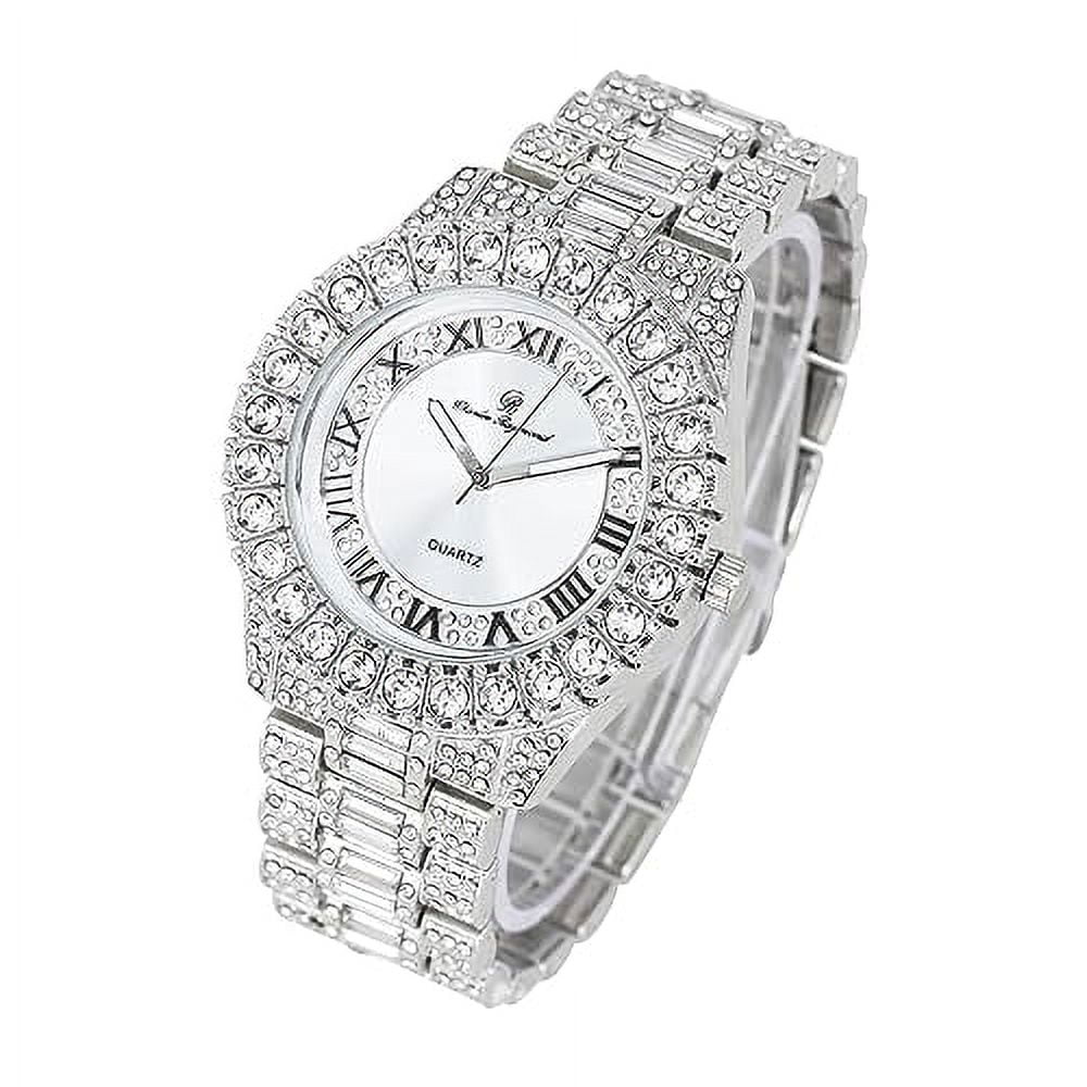 Date Designer Dials- Hop Iced and Raymond &Day Fully ST10535 Diamond Silver) Hip Mens Rocks Read Colorful Out - Charles Out w/Easy Big Watch Timepiece Blinged (ST10537-RN