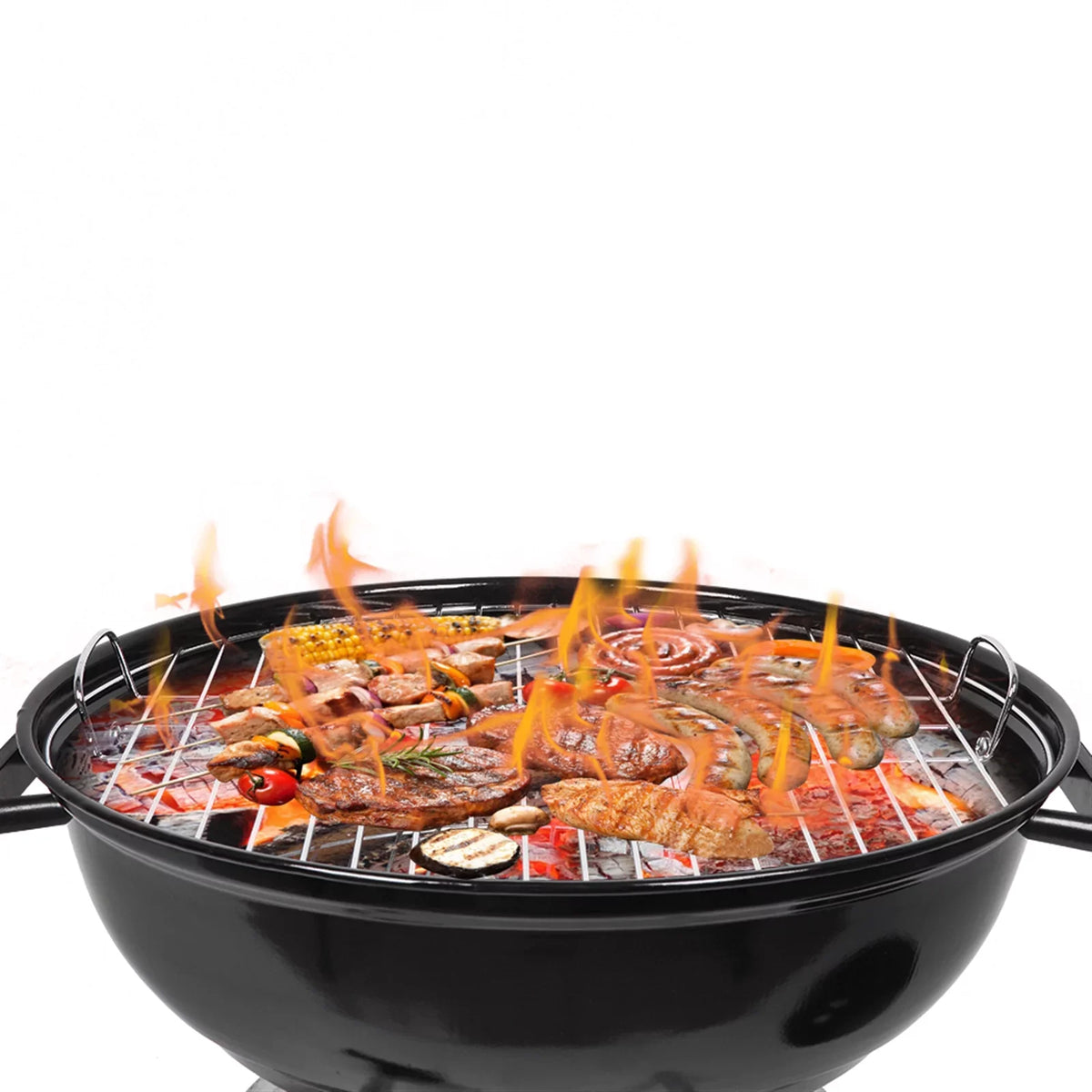 Grill on Wheels, Storage Grate Cooking Steel Outdoor w/ 18 Charcoal Grill with Grill Area, inch Camping BBQ