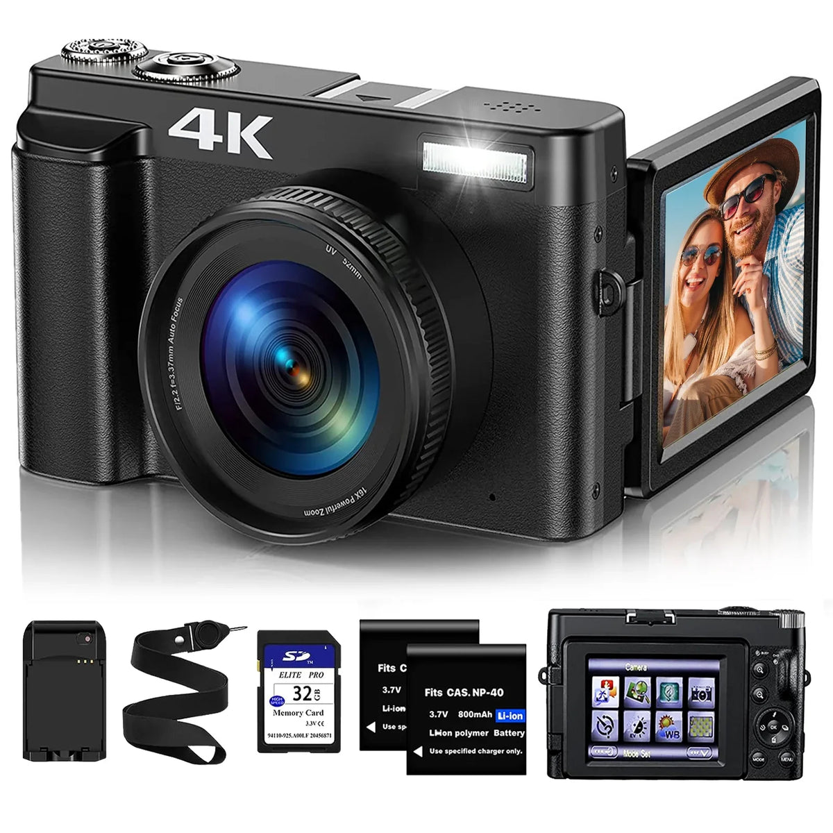 for Camera Zoom Camera 32GB Cameras Autofocus Vlogging 4K Card Digital Digital Video YouTube 16X with for Photography 48MP