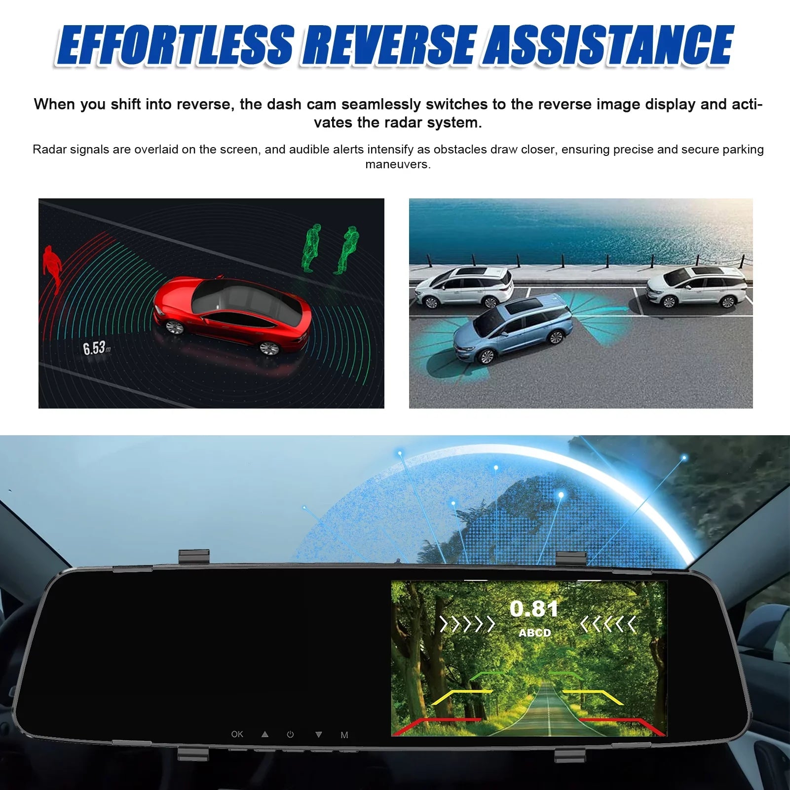 Cam Radars Dash Nebublu Rear Camera,Reco Dual Camera Apexeon Dash 1080P Reverse Dash Inch Rear Support Camera Screen DVR 4.3