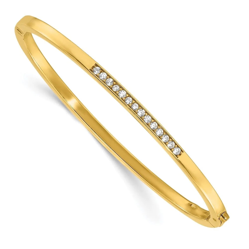 Fine Gold-tone for Jewelry Silver Polished Sterling 925 Women Bracelet CZ Bangle Hinged Auriga