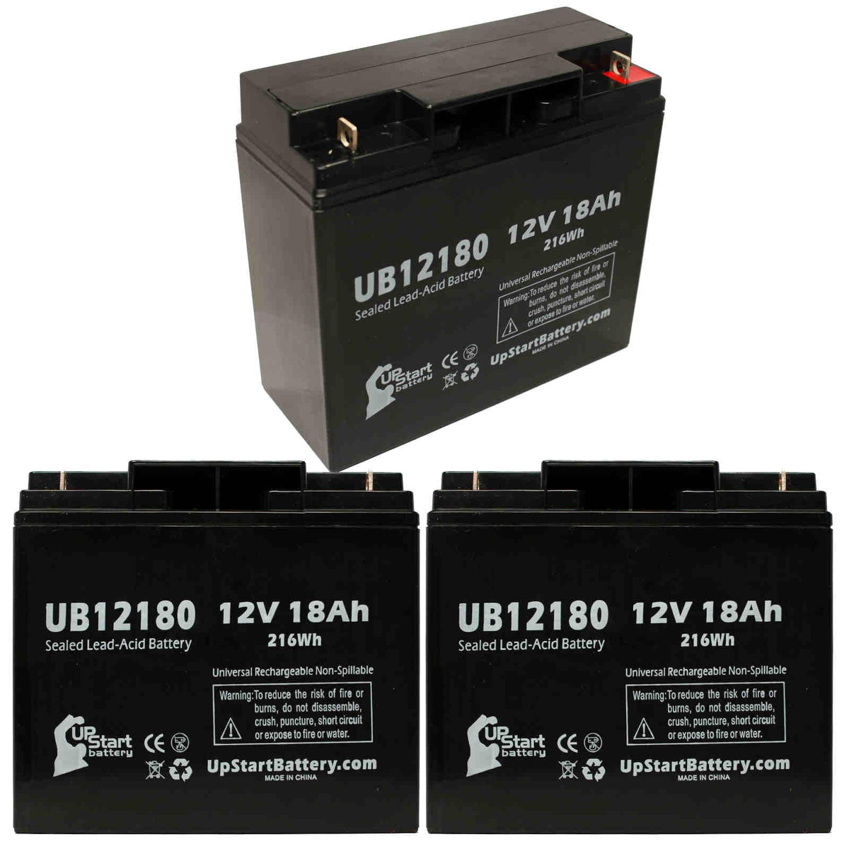 '- 14600003401 SLA) Replacement T4 UB12180 DATASCOPE AGM, Sealed Battery (12V, Universal 18000mAh, Acid 18Ah, Battery Lead Compatible - 3x Pack Terminal,